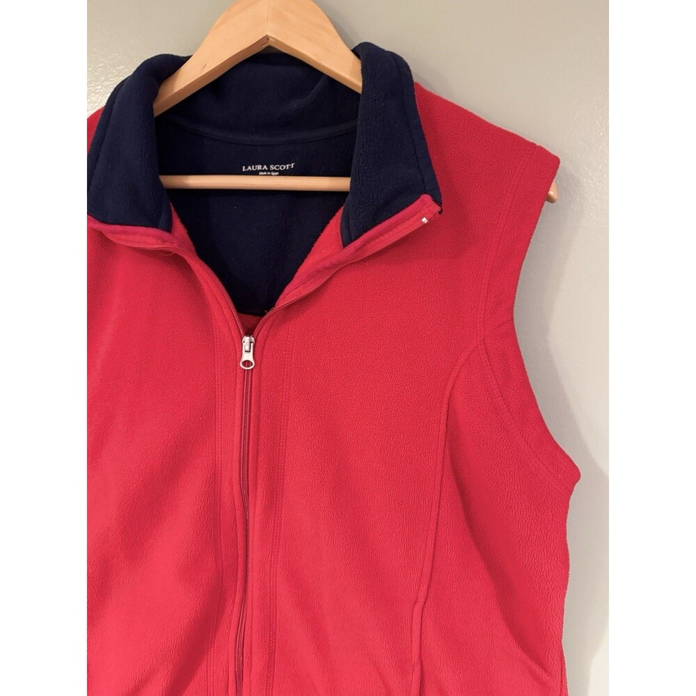 Laura Scott Women Fleece Vest Full Zip Pockets Sleeveless Red Womens XL Cozy EUC - Picture 4 of 16